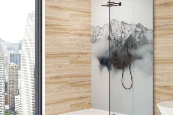 Panneaux architecturaux Muraluxe douche coll. Inspire bois+montagne Panneaux architecturaux Muraluxe douche coll. Inspire bois+montagne