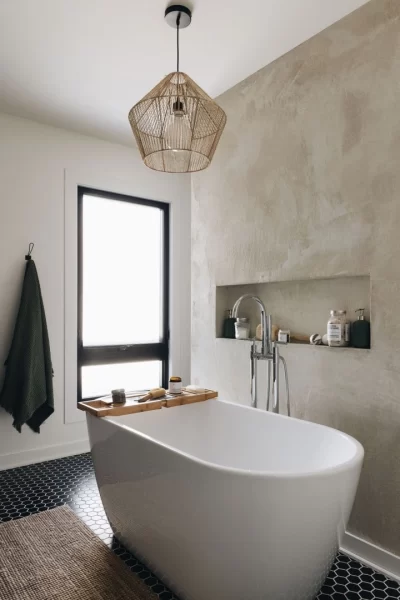 Mur fait avec Microbéton Couleur : Perle